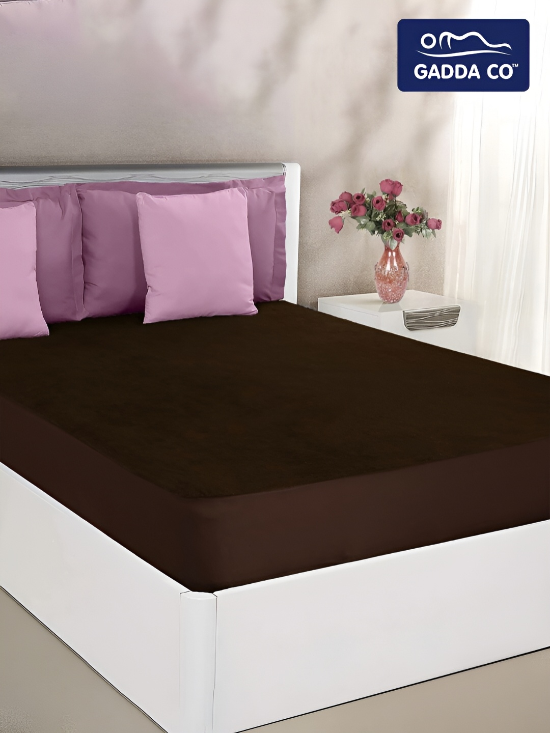 

GADDA CO Soft Waterproof Polycotton Coffee Breathable Mattress Protector for Queen Bed, Coffee brown