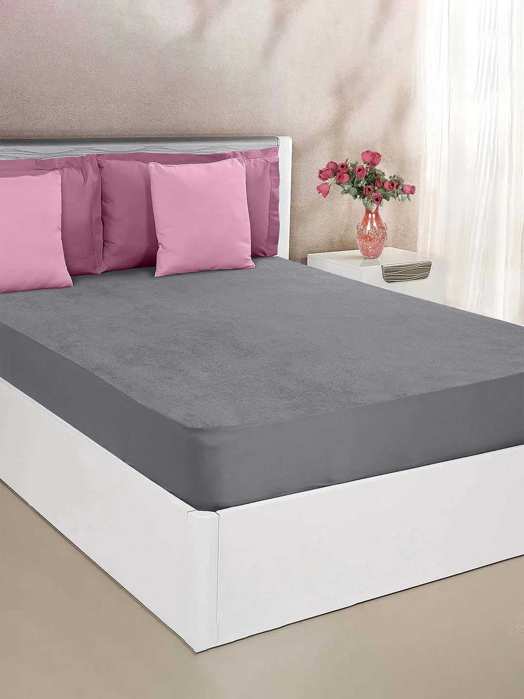 

GADDA CO Soft Waterproof Polycotton Grey Breathable Mattress Protector for Queen Bed
