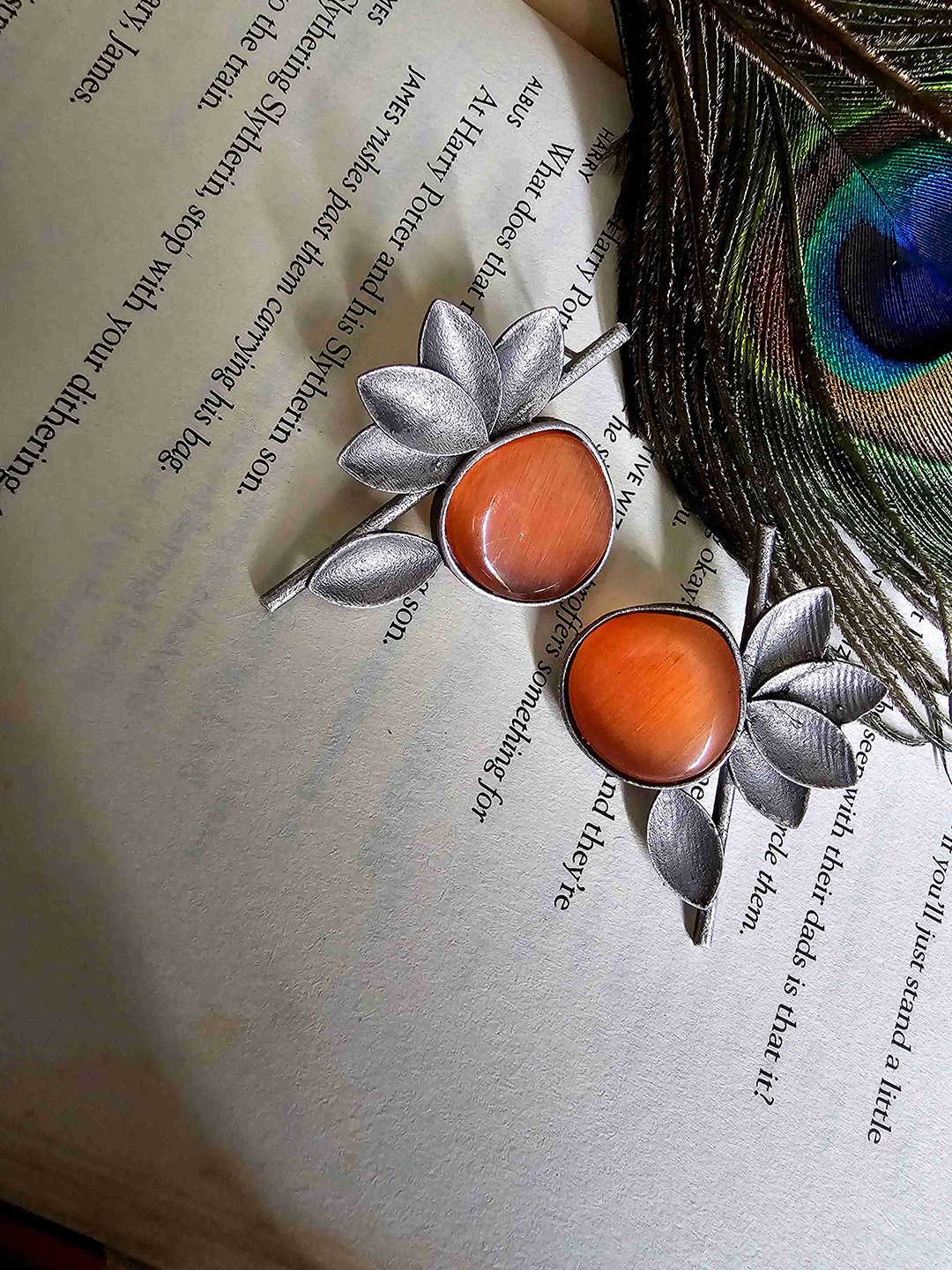 

Binnis Wardrobe Silver-Plated German Silver Contemporary Drop Earrings, Orange
