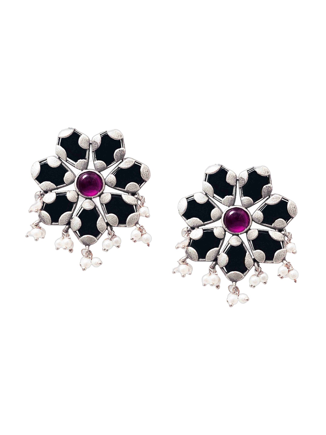 

Binnis Wardrobe Silver-Plated German Silver Floral Stud Earrings, White