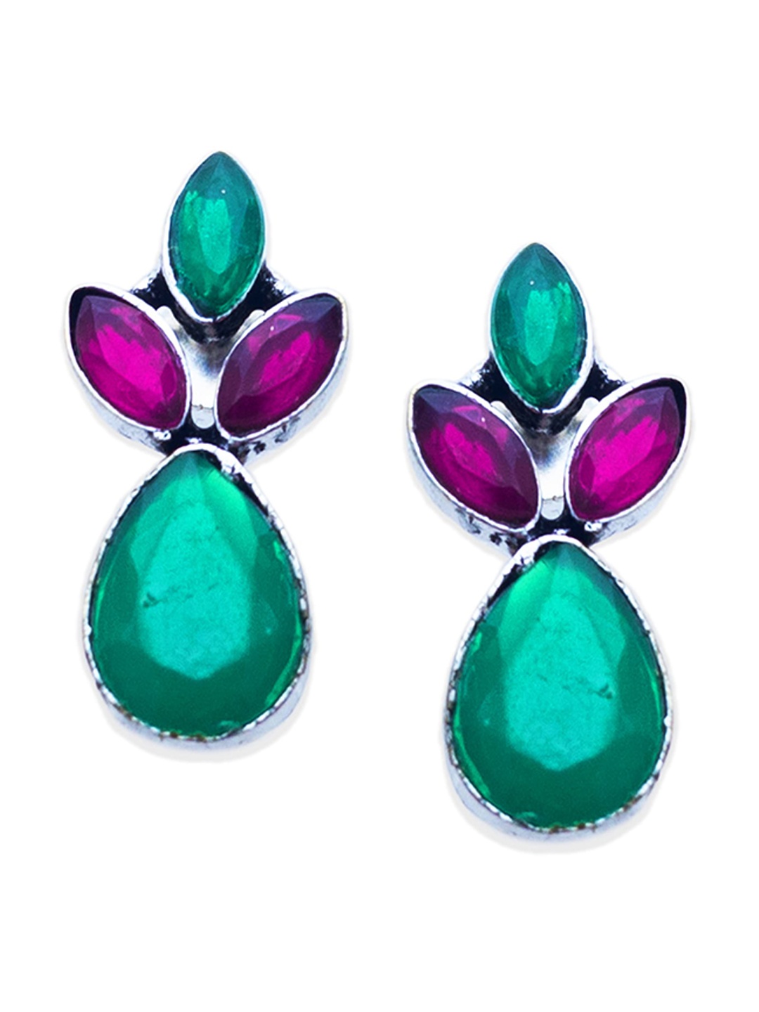 

Binnis Wardrobe Silver-Plated German Silver Teardrop Shaped Stud Earrings, Green