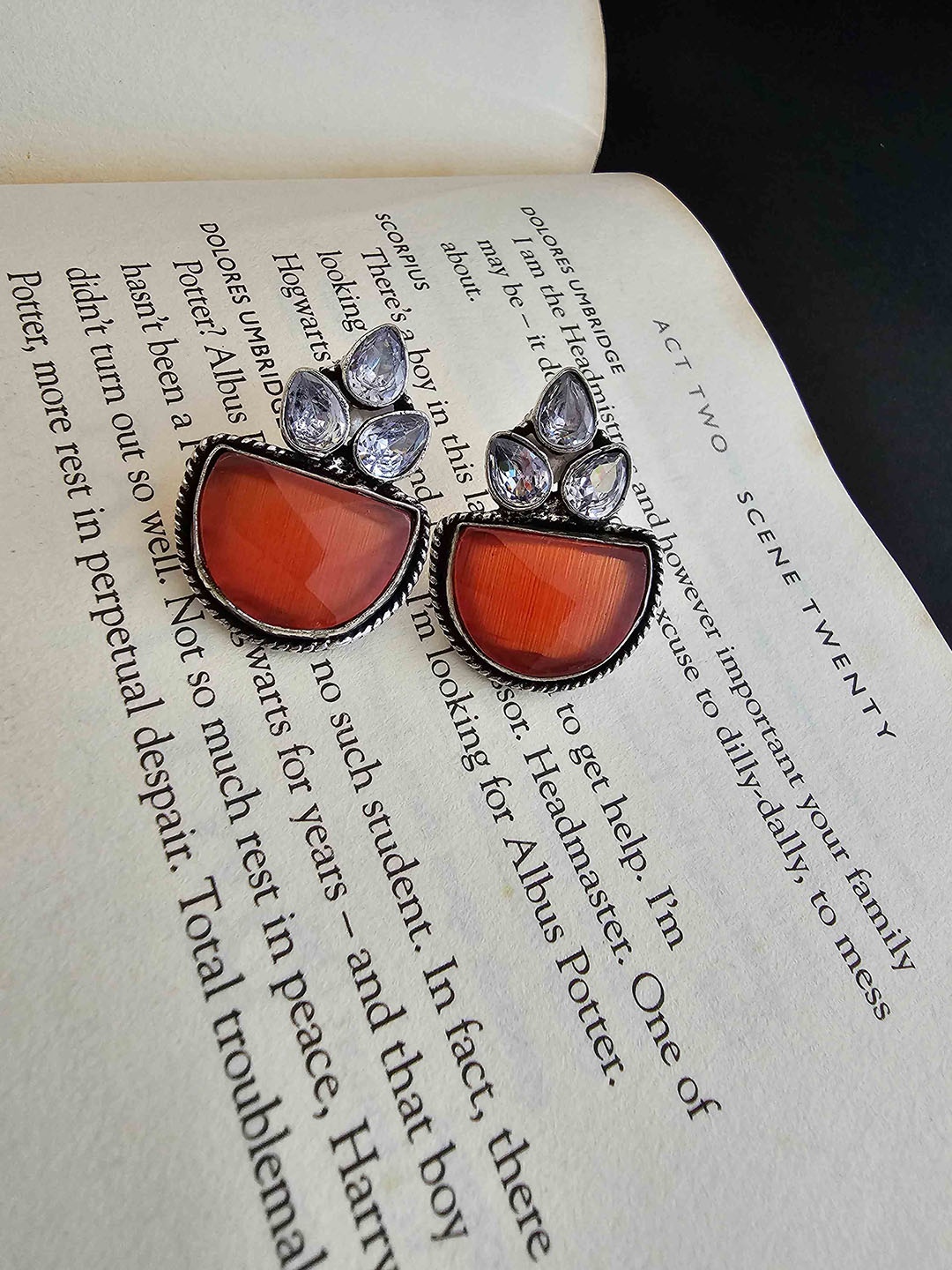 

Binnis Wardrobe Silver-Plated German Silver Contemporary Stud Earrings, Orange