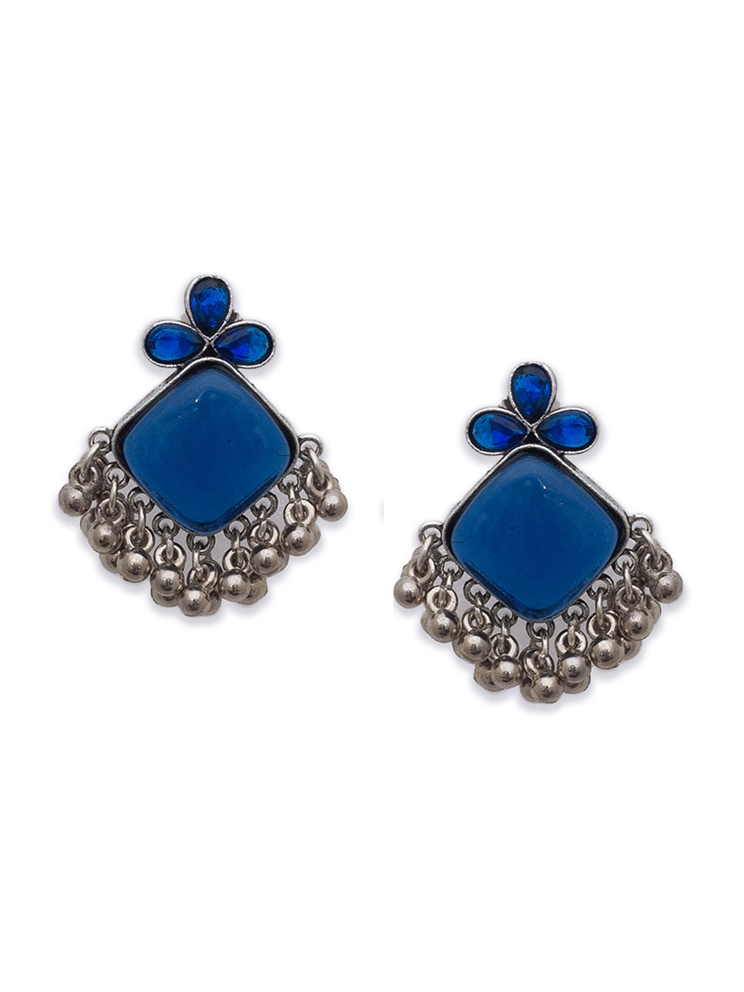 

Binnis Wardrobe German Silver-Plated Stone-Studded Drop Earrings