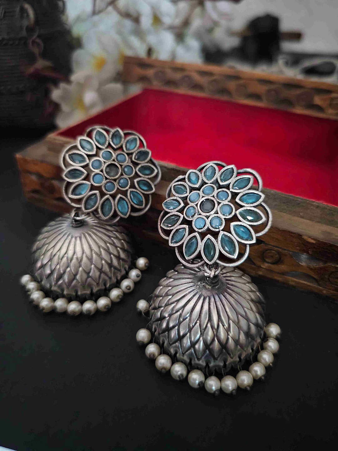 

Binnis Wardrobe Silver-Plated Dome-Shaped Jhumka