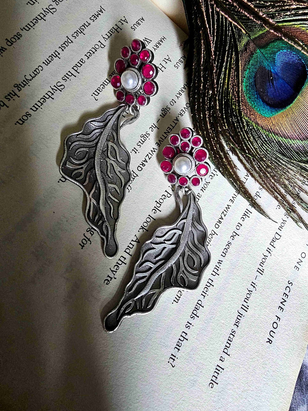 

Binnis Wardrobe Silver-Plated Beaded Leaf Shaped Drop Earrings