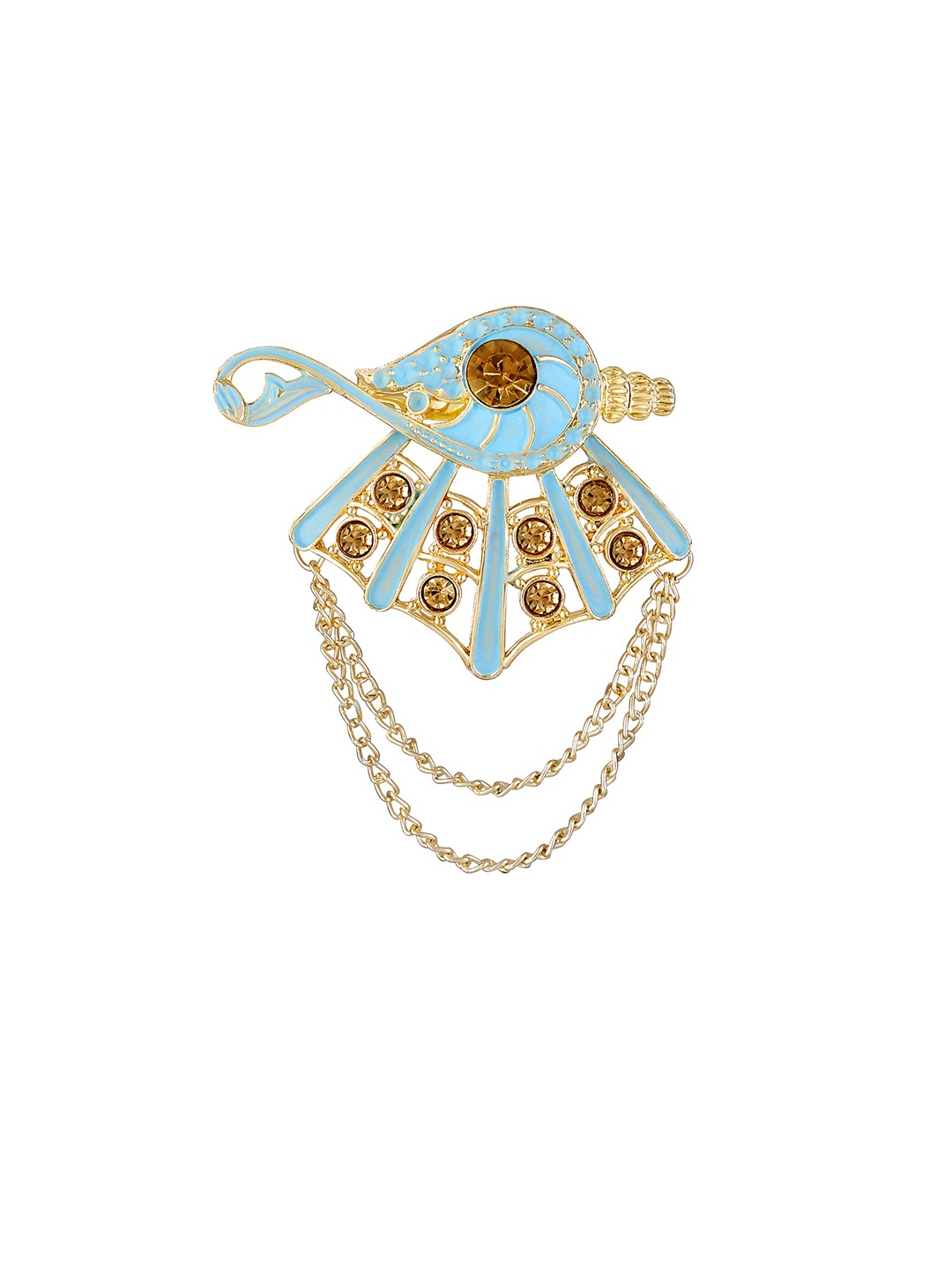 

Mahi Men Meenakari Work Shankh Shaped Stone Studded Hanging Chains Brooch, Blue