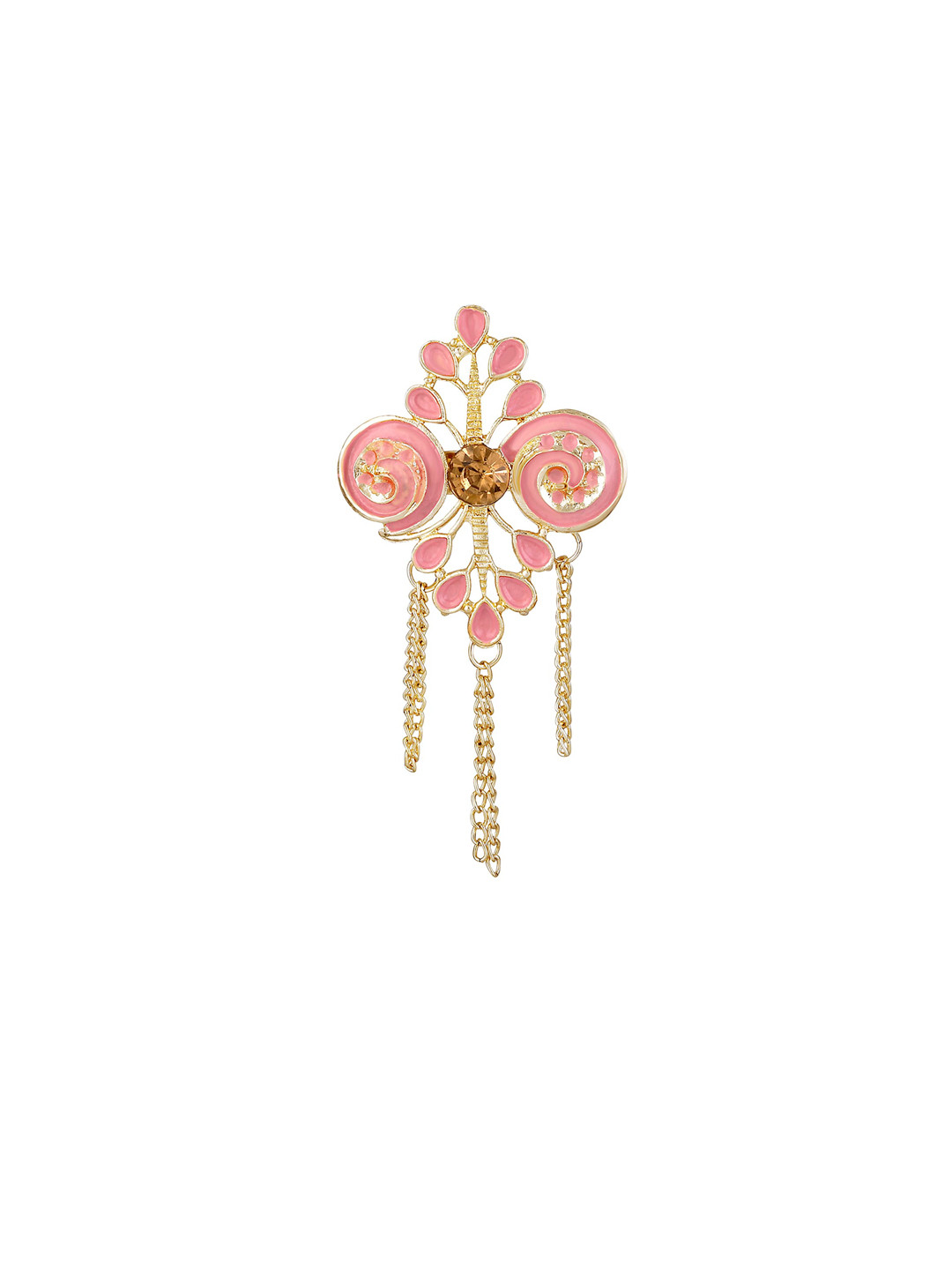 

Mahi Men Meenakari Work Hanging Chains Brooch, Pink