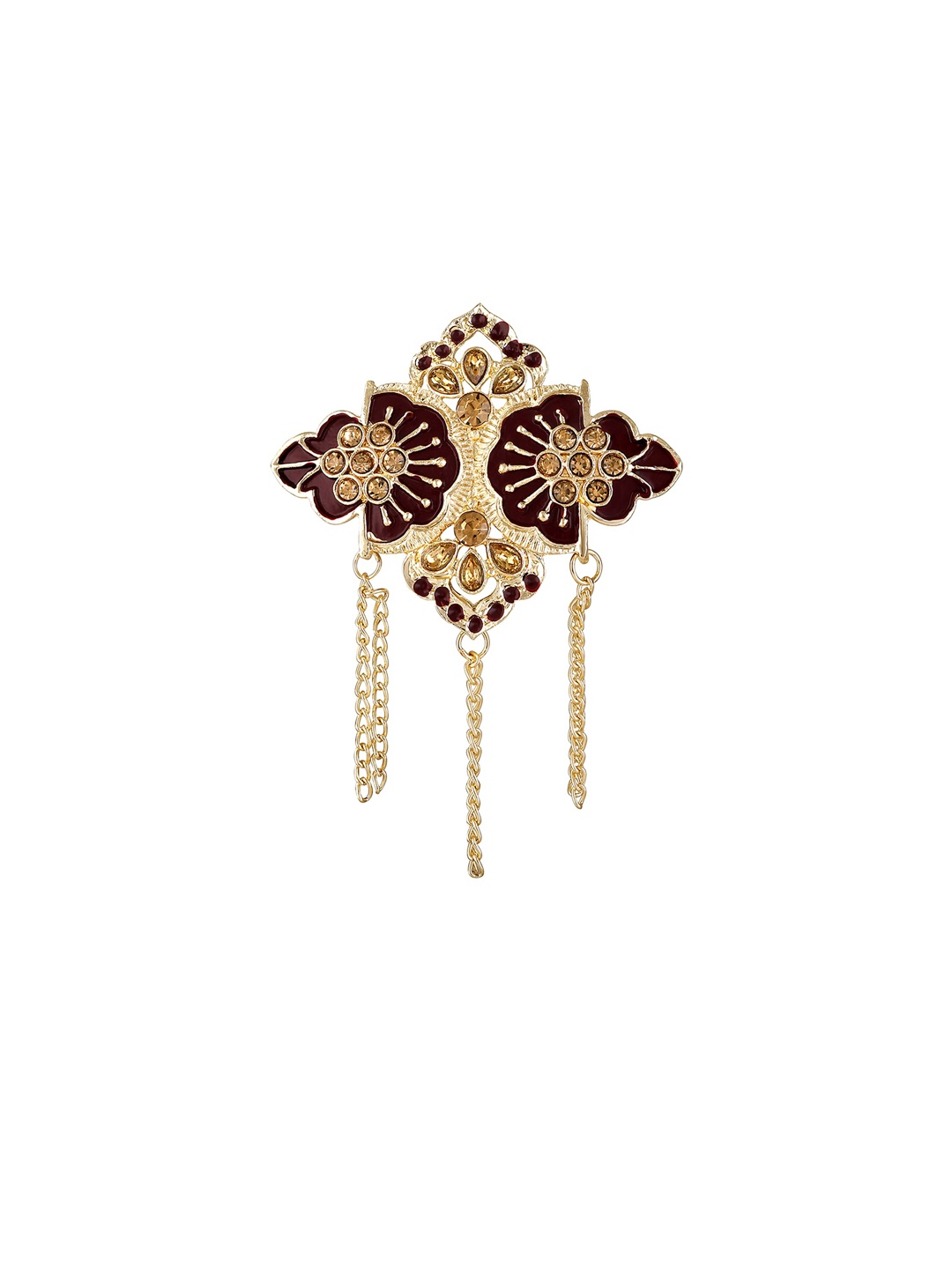 

Mahi Men Meenakari Work Hanging Stone Studded Chain Brooch, Gold