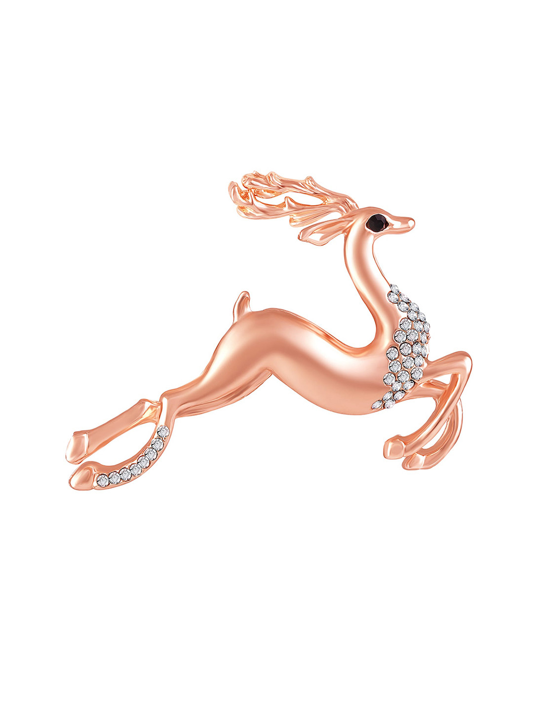 

Mahi Women Stone Studded Running Deer Shaped Brooch, Rose gold