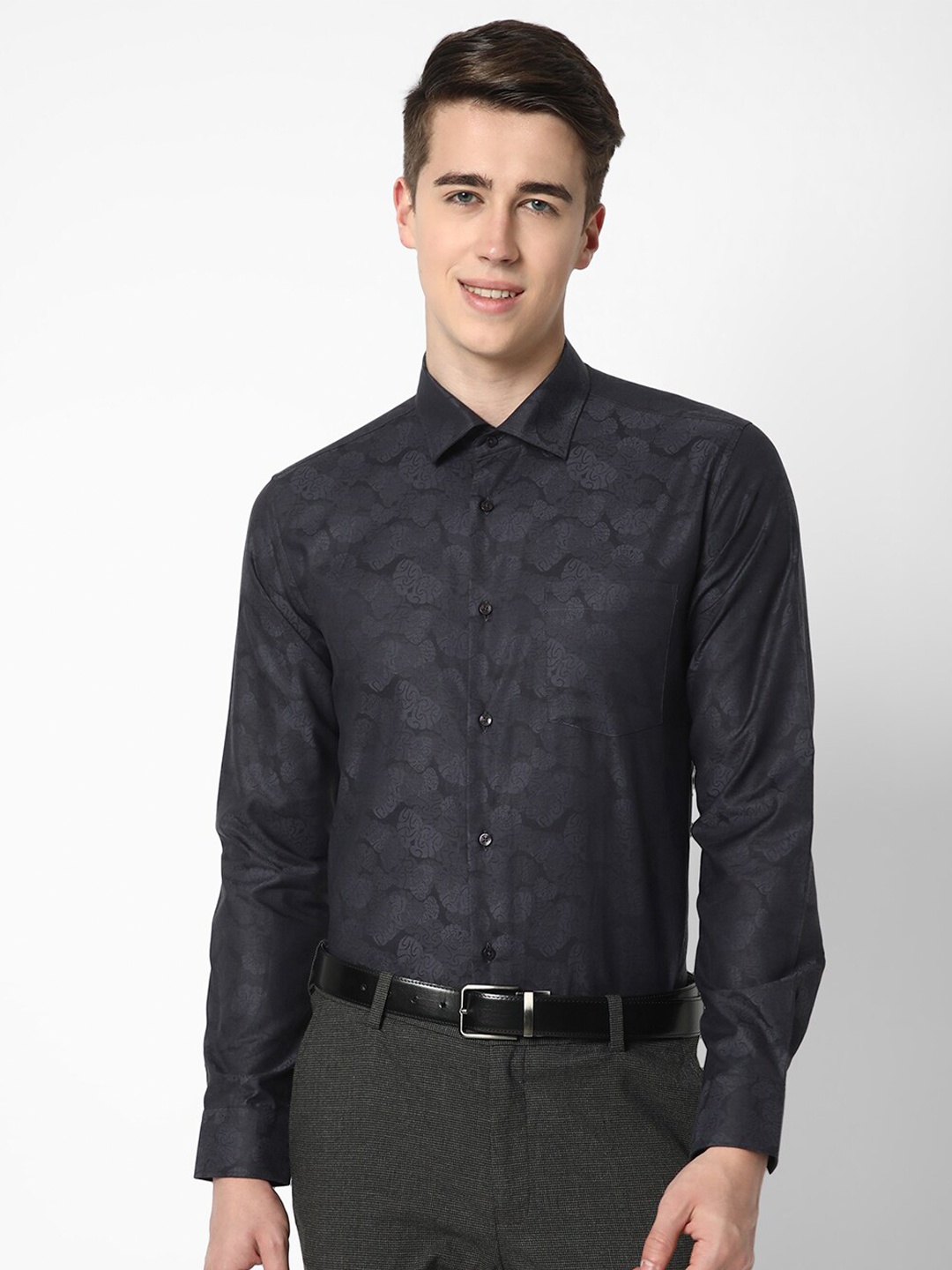 

Cotstyle Premium Slim Fit Geometric Printed Cotton Formal Shirt, Black