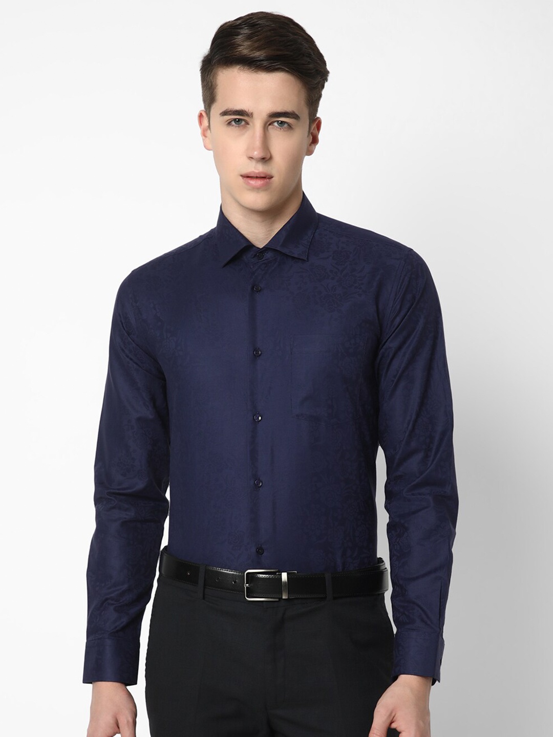 

Cotstyle Premium Slim Fit Floral Printed Cotton Formal Shirt, Navy blue