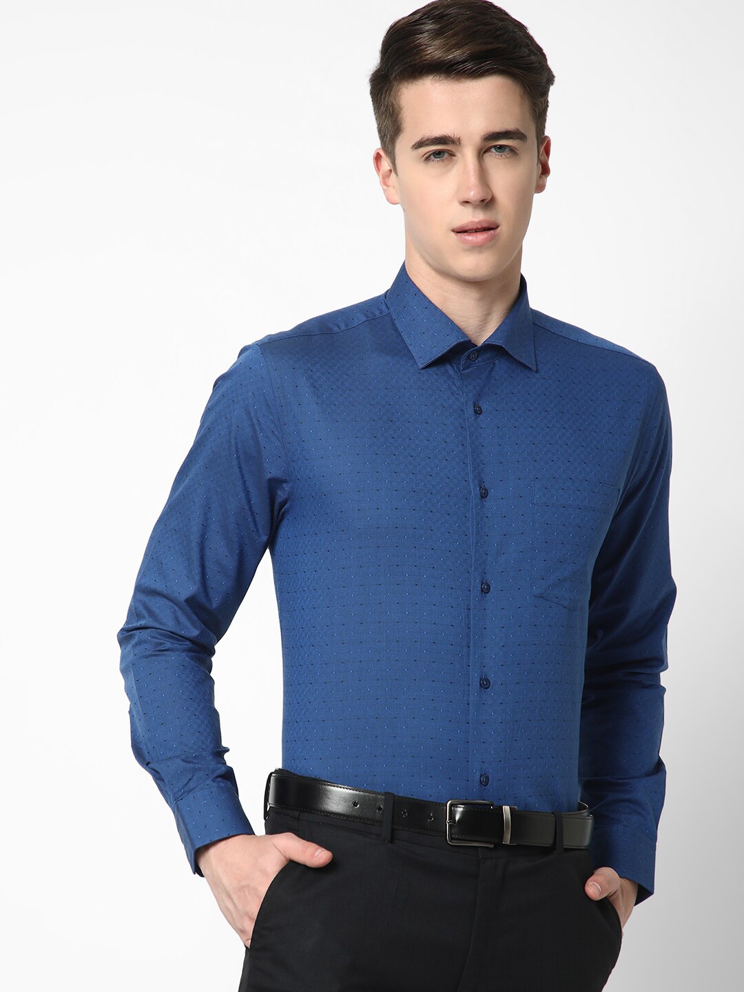 

Cotstyle Premium Slim Fit Micro Ditsy Printed Cotton Formal Shirt, Blue