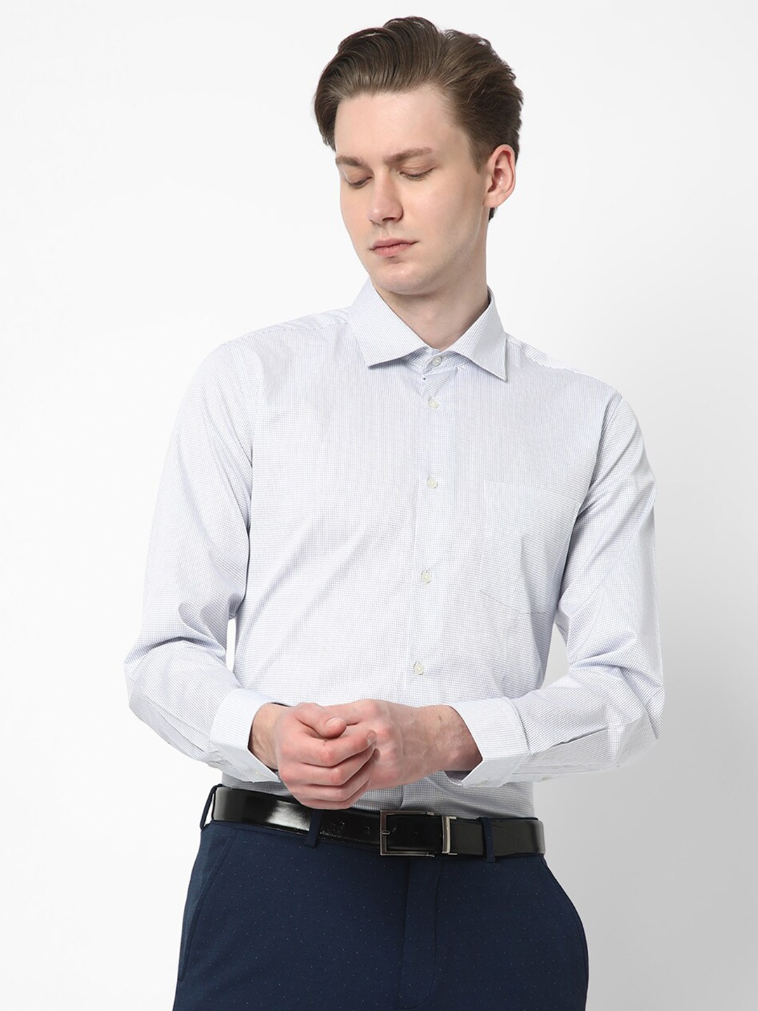 

Cotstyle Premium Slim Fit Checked Cotton Formal Shirt, White