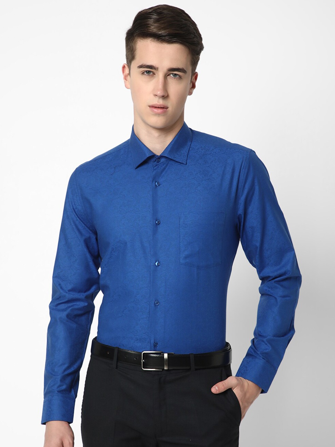 

Cotstyle Premium Slim Fit Textured Cotton Formal Shirt, Blue