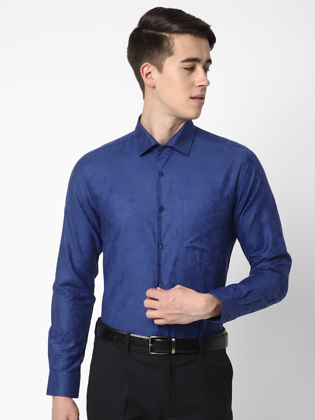 

Cotstyle Premium Slim Fit Geometric Printed Cotton Formal Shirt, Blue