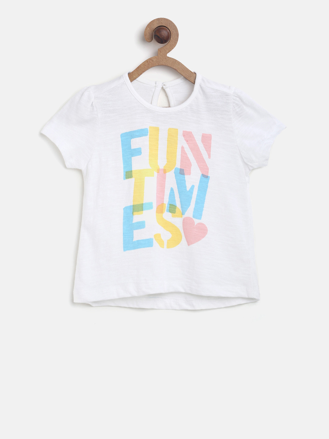 

MINI KLUB Girls White & Pink Printed Round Neck T-shirt