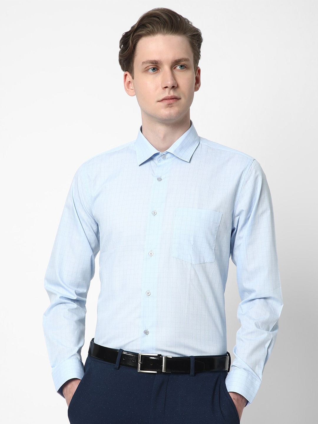 

Cotstyle Premium Slim Fit Checked Cotton Formal Shirt, Blue