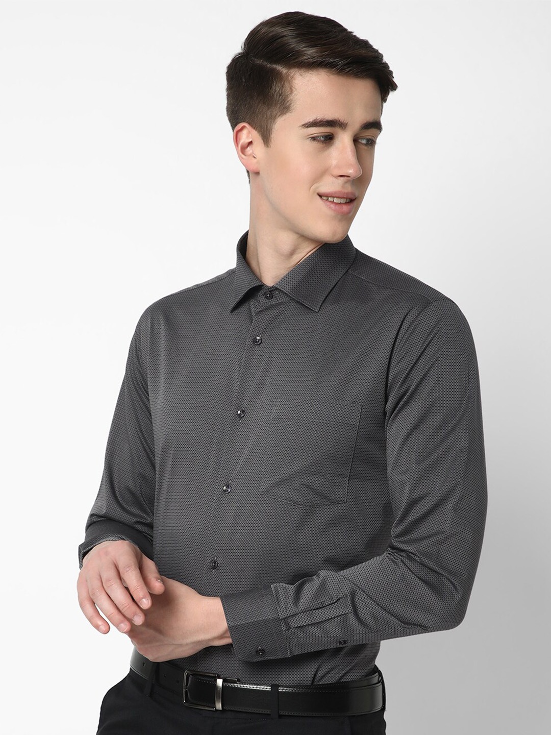 

Cotstyle Premium Slim Fit Micro Ditsy Printed Cotton Formal Shirt, Grey