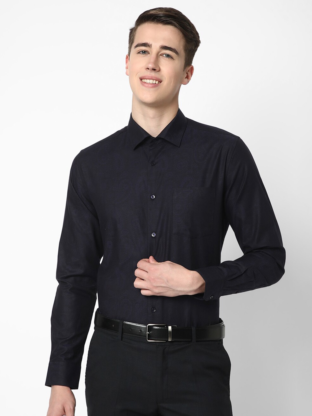 

Cotstyle Premium Slim Fit Ethnic Motifs Printed Cotton Formal Shirt, Black