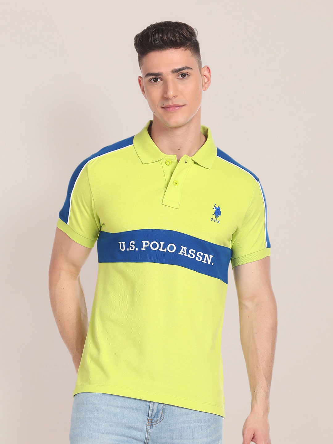 

U.S. Polo Assn. Typography Printed Polo Collar Pure Cotton Slim Fit T-shirt, Green