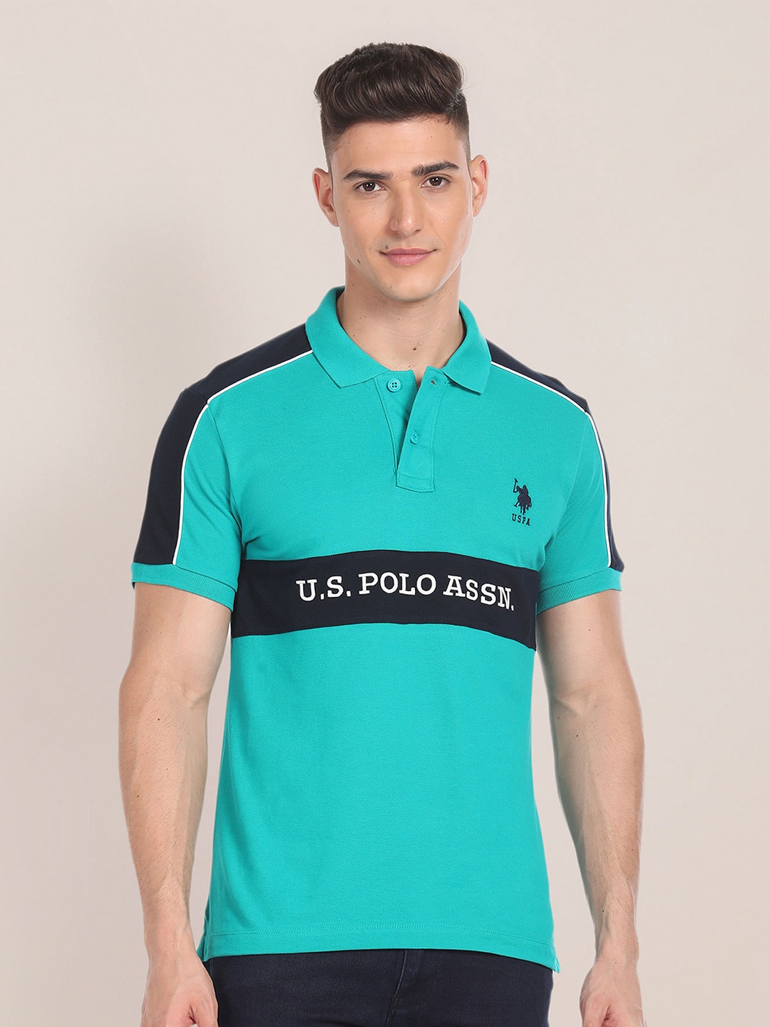 

U.S. Polo Assn. Typography Printed Polo Collar Pure Cotton T-shirt, Green