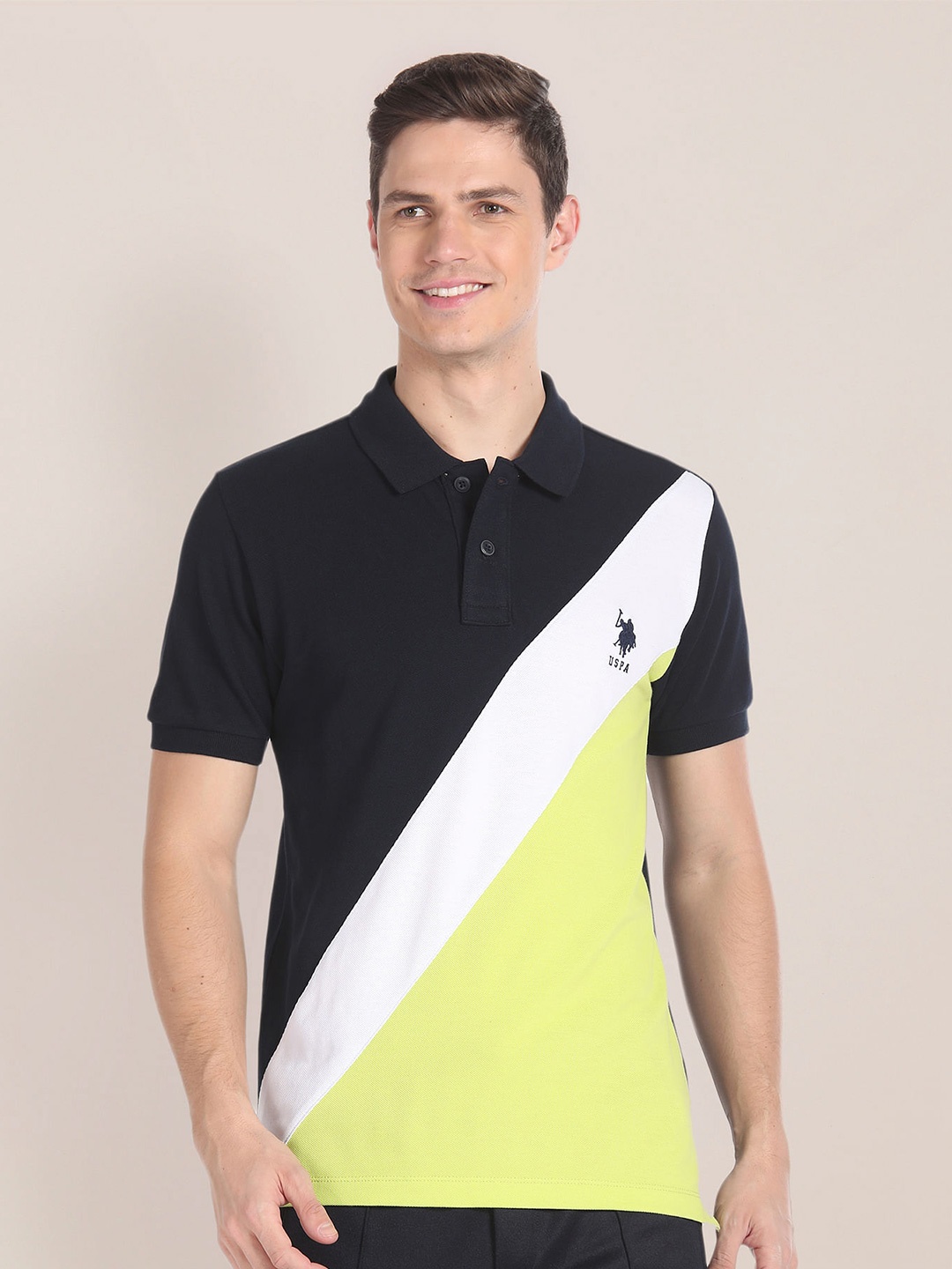 

U.S. Polo Assn. Colourblocked Cotton T-shirt, Navy blue