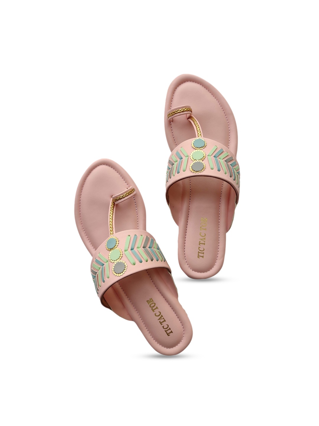 

TIC TAC TOE Ethnic Embellished One Toe Flats, Pink