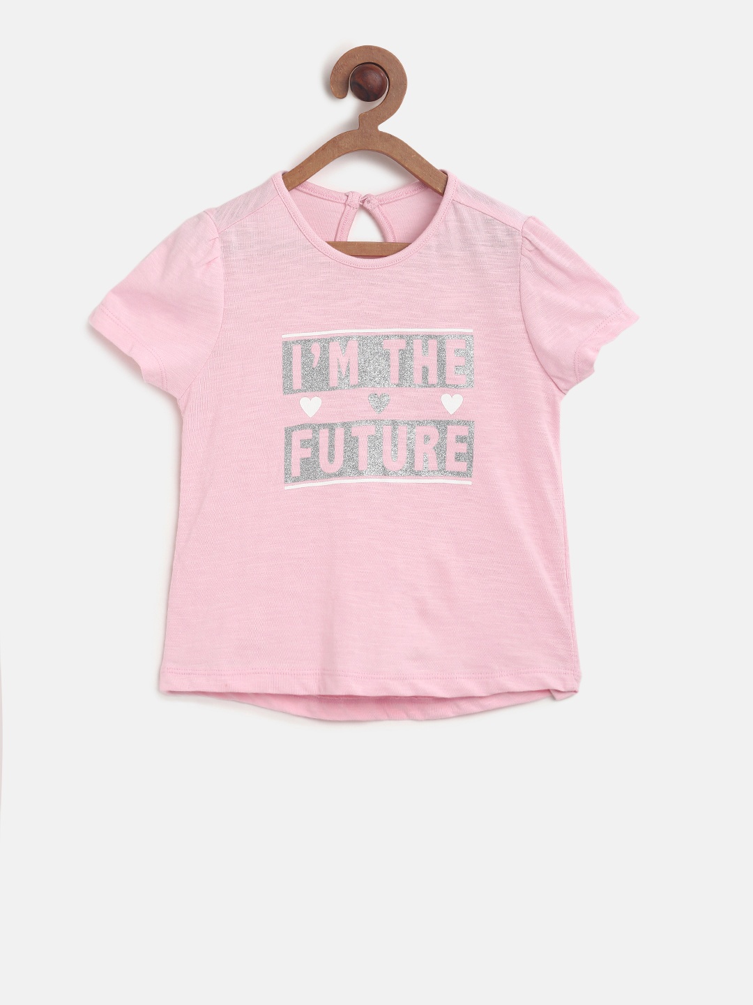 

MINI KLUB Girls Pink & Grey Printed Round Neck T-shirt