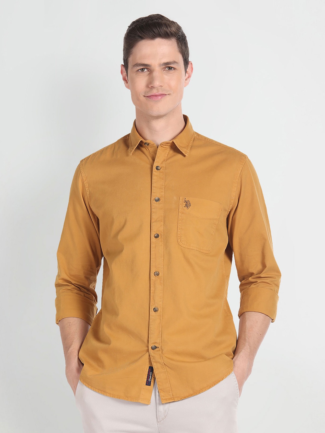 

U.S. Polo Assn. Denim Co. Spread Collar Pure Cotton Slim Fit Casual Shirt, Yellow