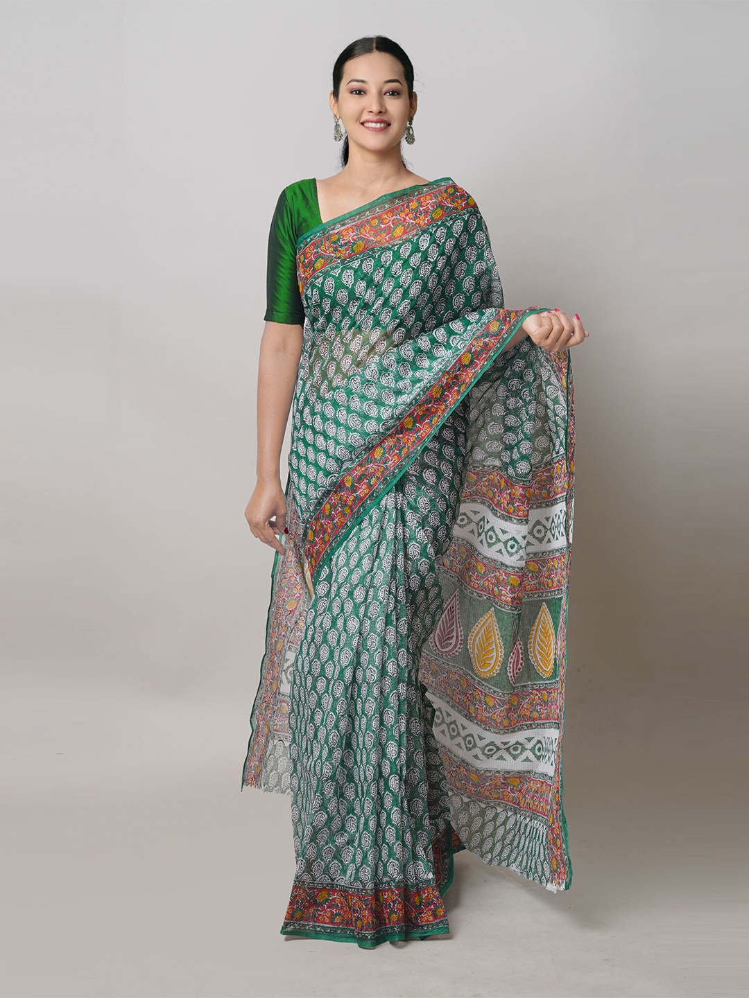 

Unnati Silks Green Ethnic Motifs Pure Cotton Kota Saree