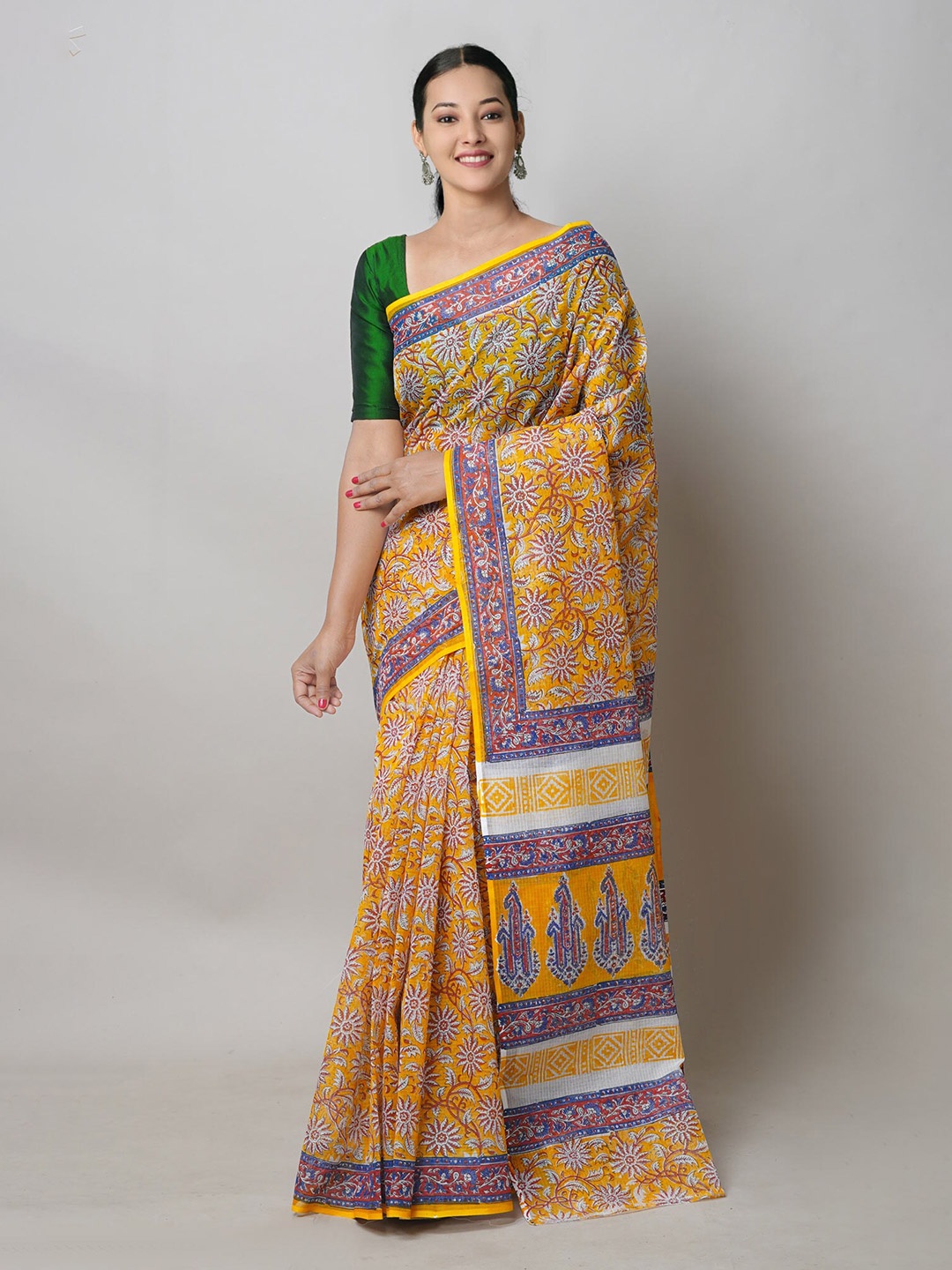 

Unnati Silks Ethnic Motifs Printed Pure Cotton Handloom Kota Saree, Yellow