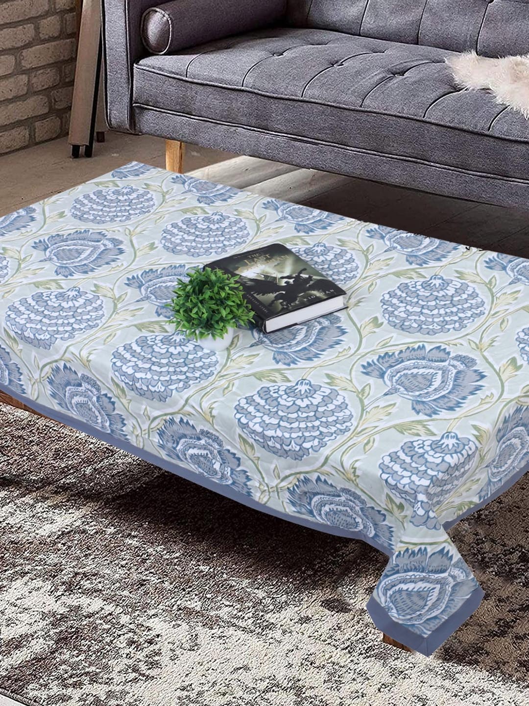 

Texstylers Blue & Green Floral Anti Slip Cotton 4 Seater Rectangle Table Cover