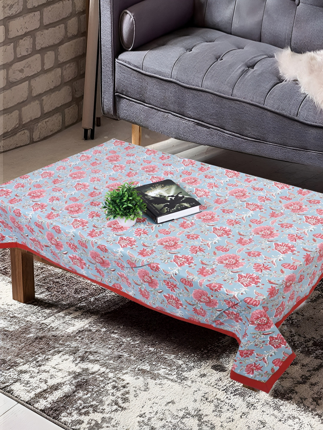 

Texstylers Grey & Red Floral Anti-Slip Cotton 4 Seater Rectangle Table Cover