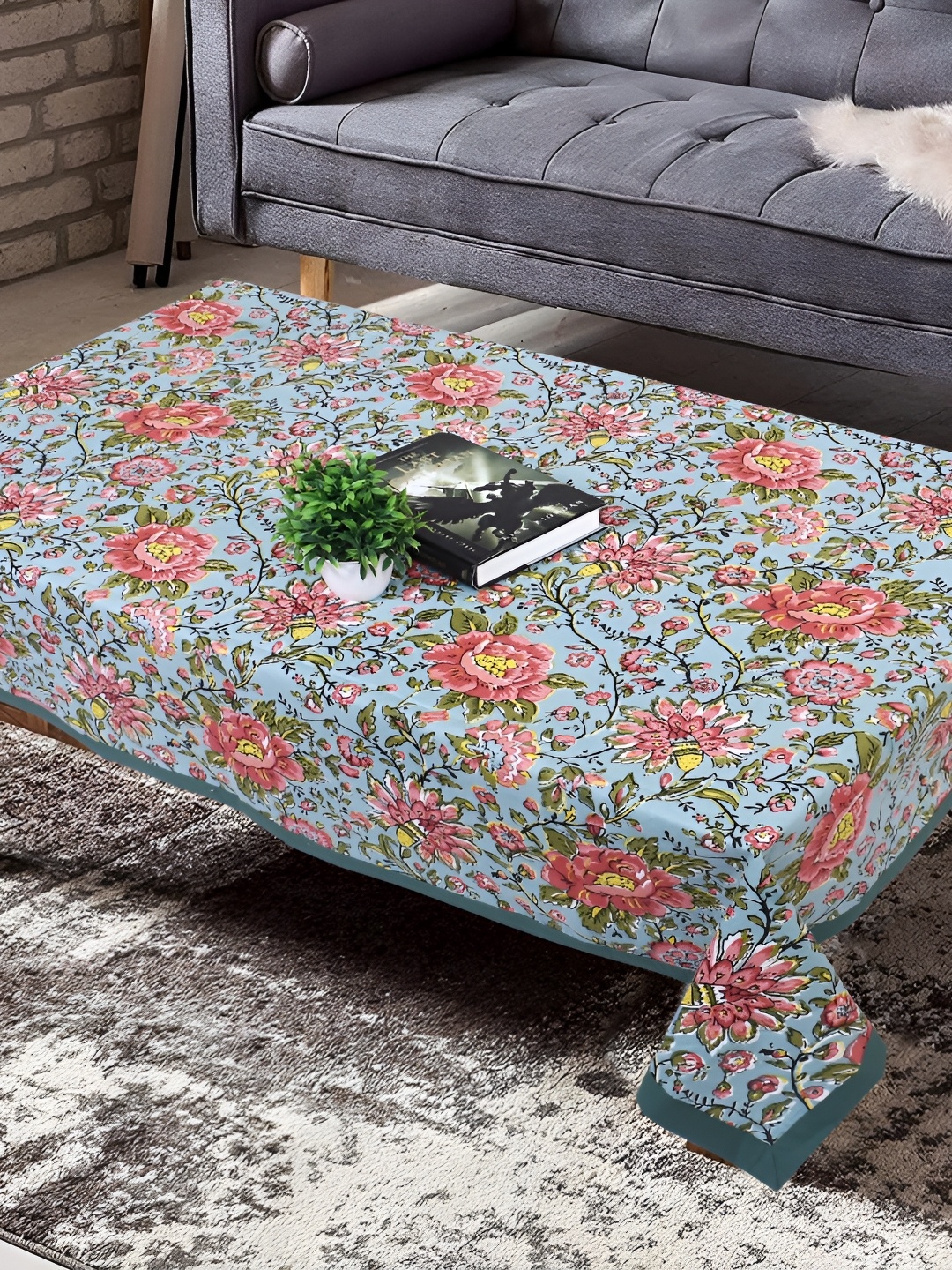 

Texstylers Blue & Red 4 Seater Printed Cotton Anti Slip Table Cover
