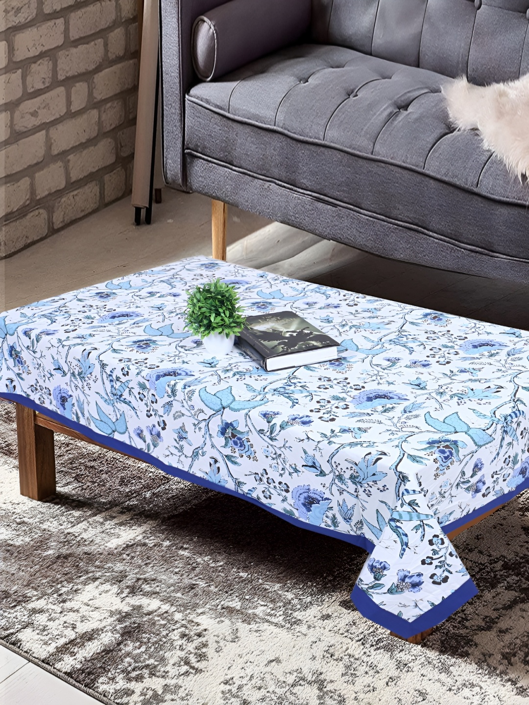 

Texstylers Blue Floral Anti Slip Cotton 4 Seater Rectangle Table Cover