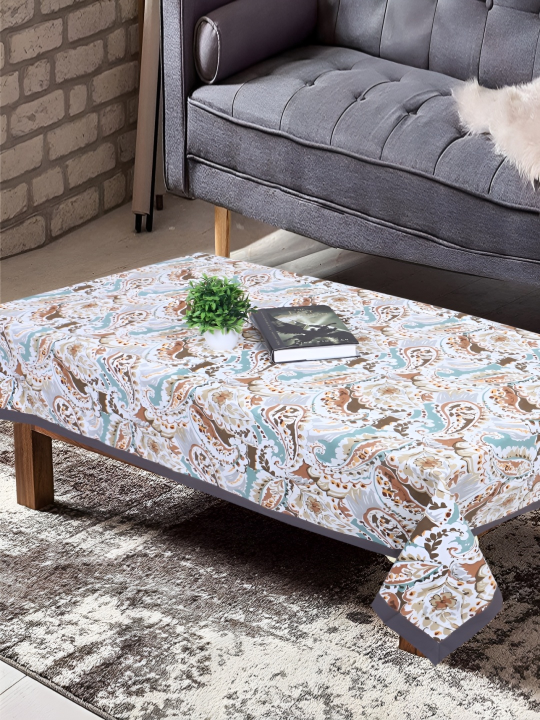 

Texstylers Brown & Blue Floral Anti Slip Cotton 4 Seater Rectangle Table Cover