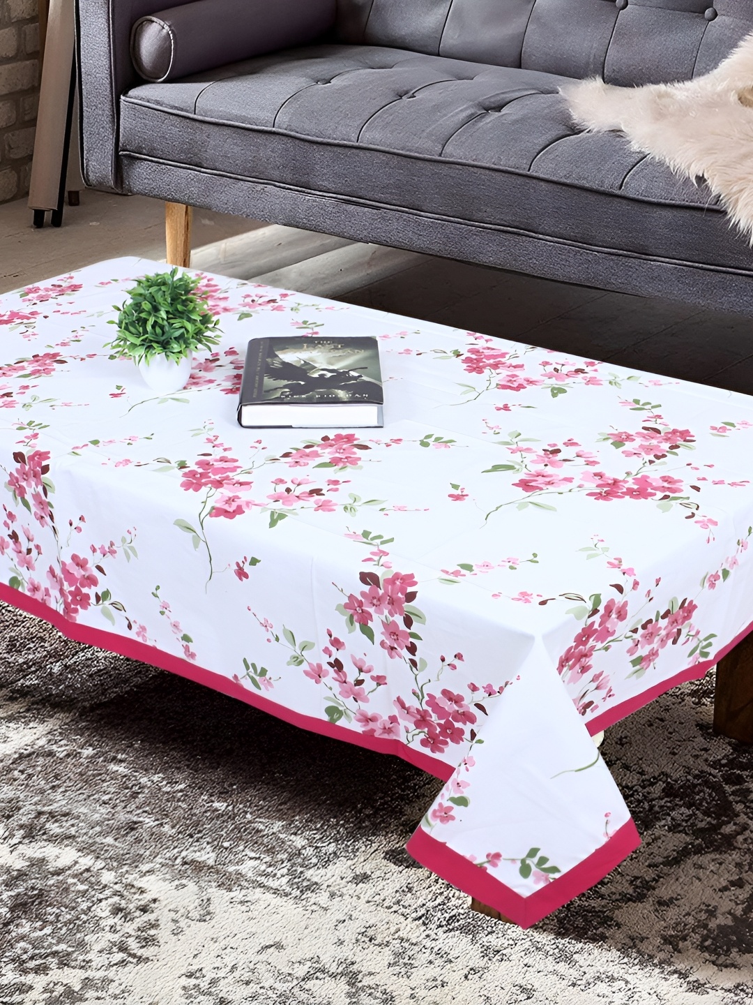 

Texstylers White & Pink Floral Anti-Slip Cotton 4-Seater Rectangular Table Cover