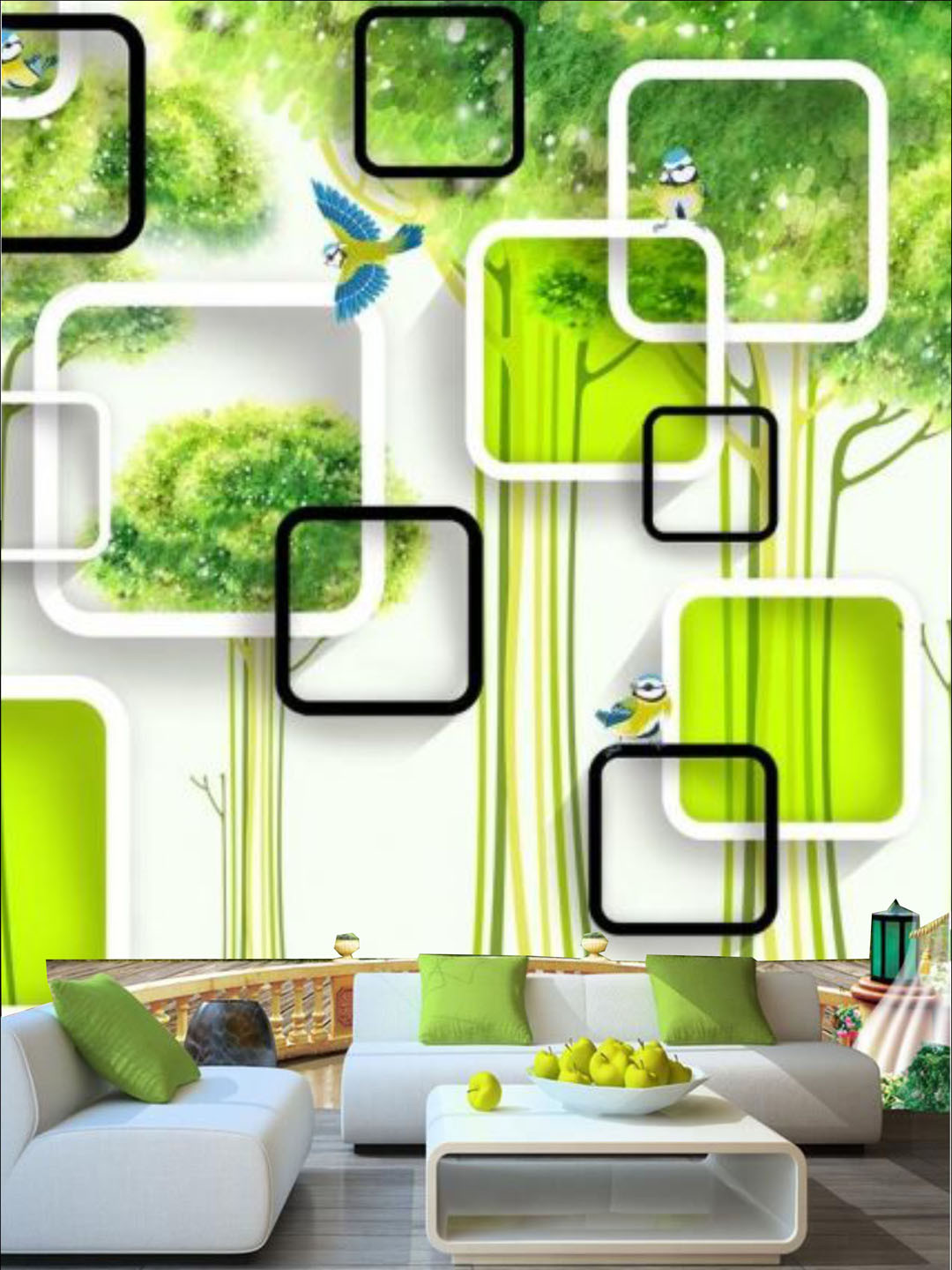 

KSHIRSA Green Abstract-Printed Self Adhesive Removable Waterproof Wallpaper
