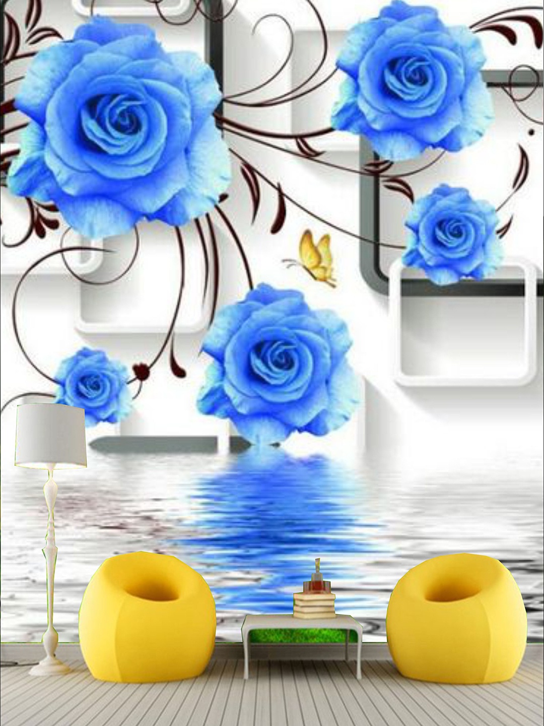 

KSHIRSA Blue Floral-Printed Self Adhesive Removable Waterproof Wallpaper