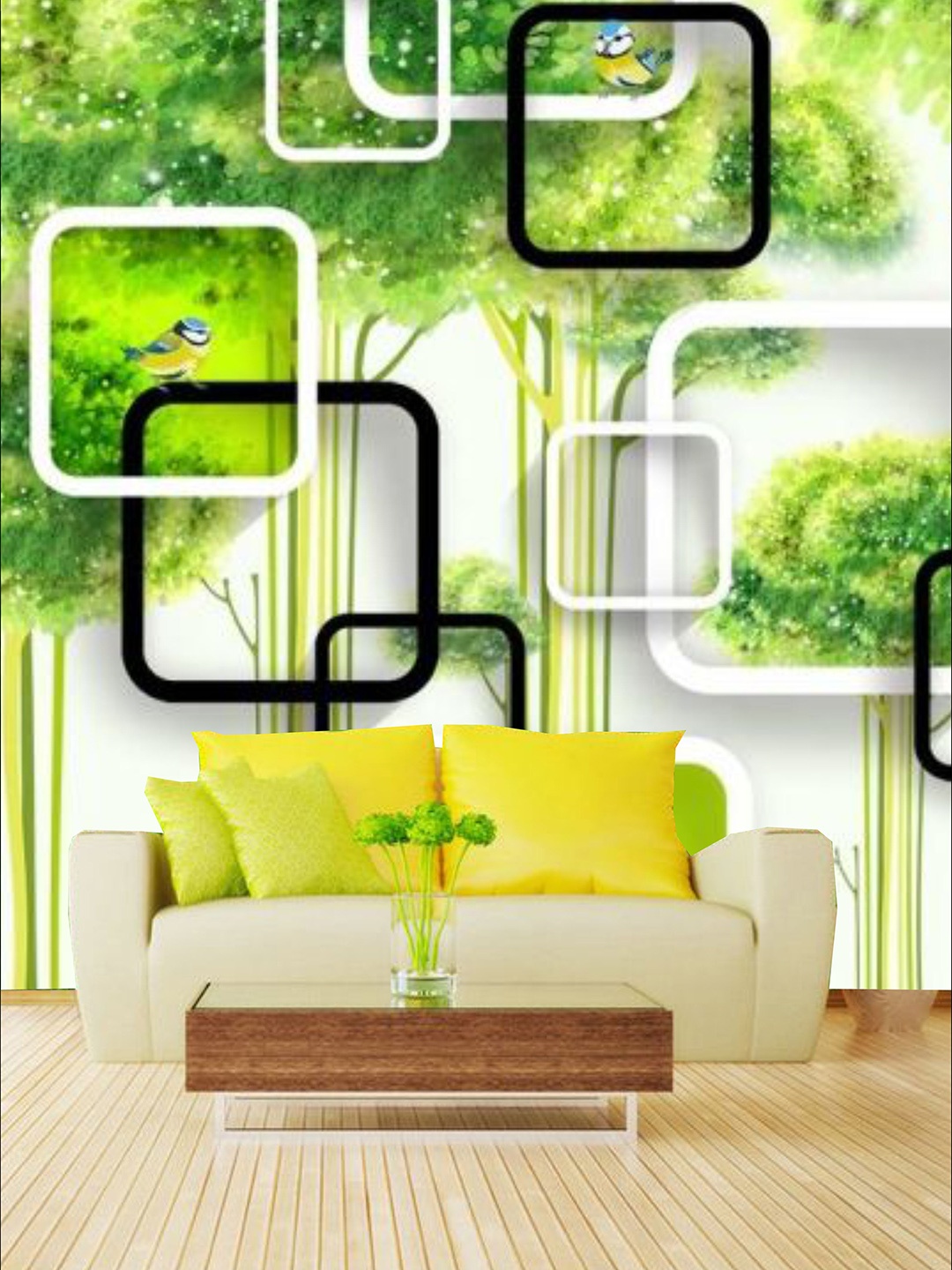 

KSHIRSA Green Abstract-Printed Self Adhesive Removable Waterproof Wallpaper