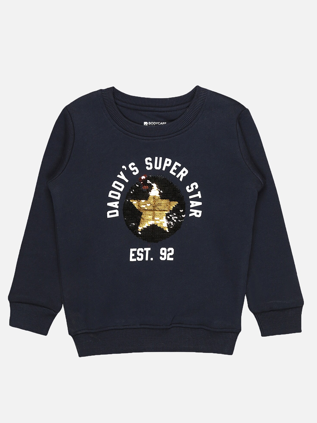 

Bodycare Kids Navy Blue Boys Typography Printed Fleece Pullover Sweatshirt