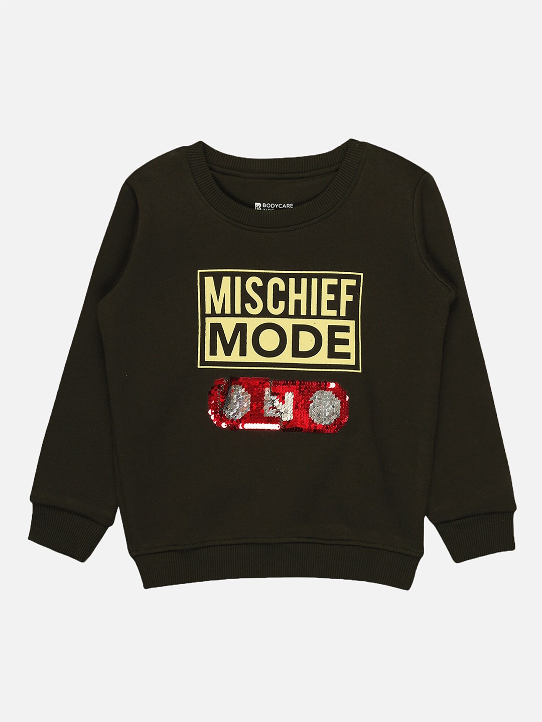 

Bodycare Kids Boys Typography Printed Fleece Pullover Sweatshirt, Olive