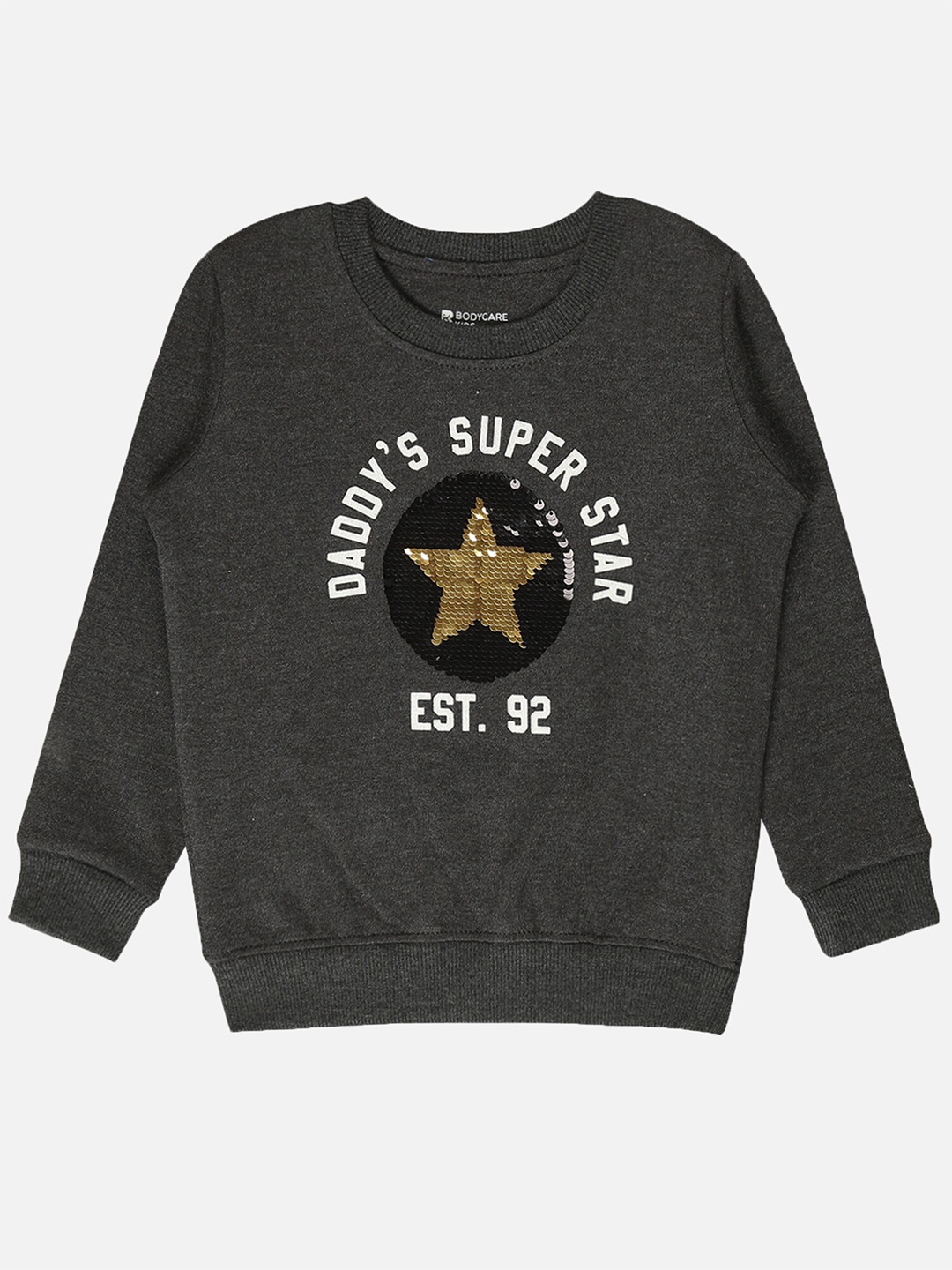 

Bodycare Kids Boys Typography Printed Fleece Pullover Sweatshirt, Charcoal