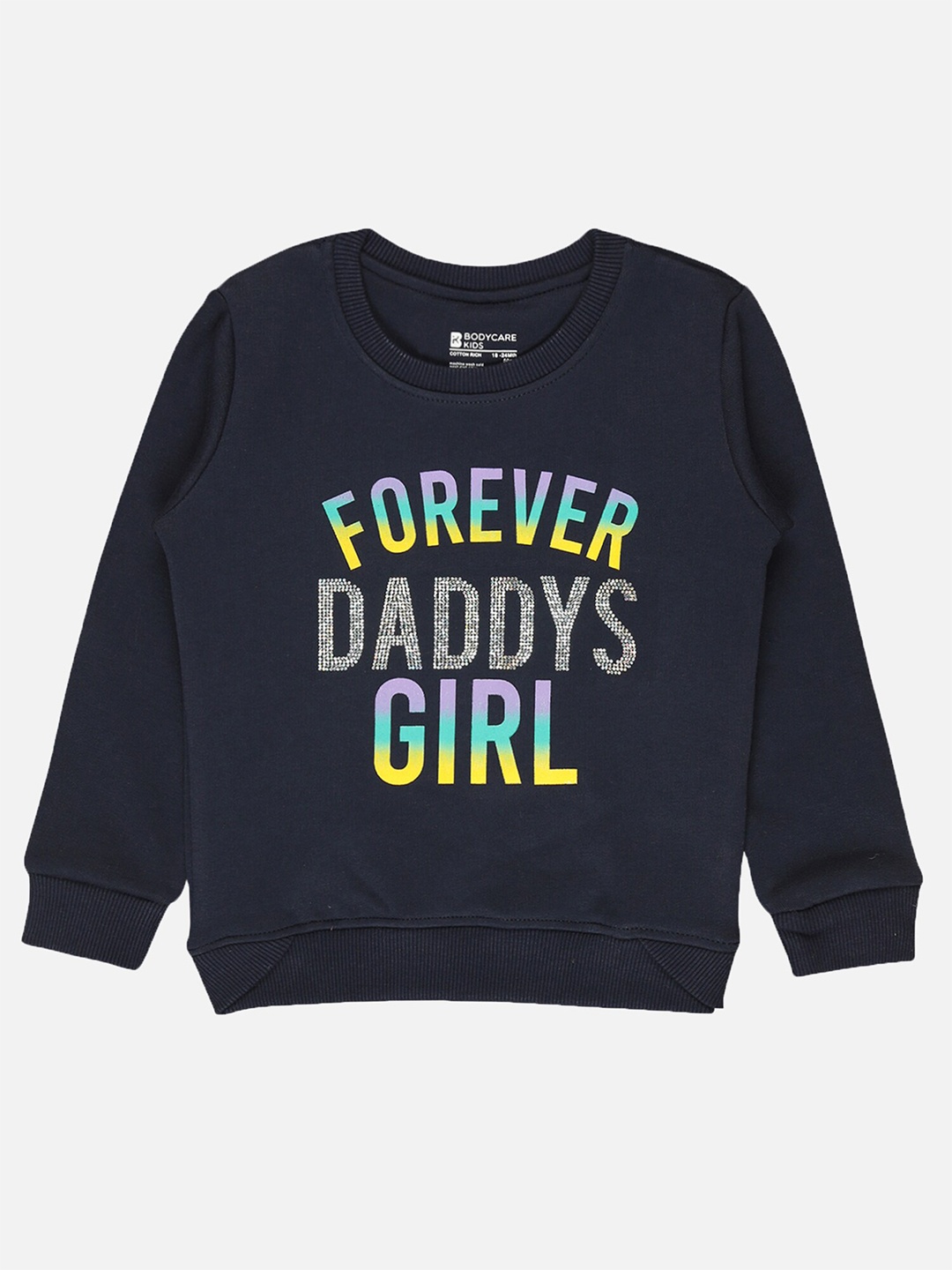 

Bodycare Kids Infants Girls Typography Printed Fleece Sweatshirt, Navy blue