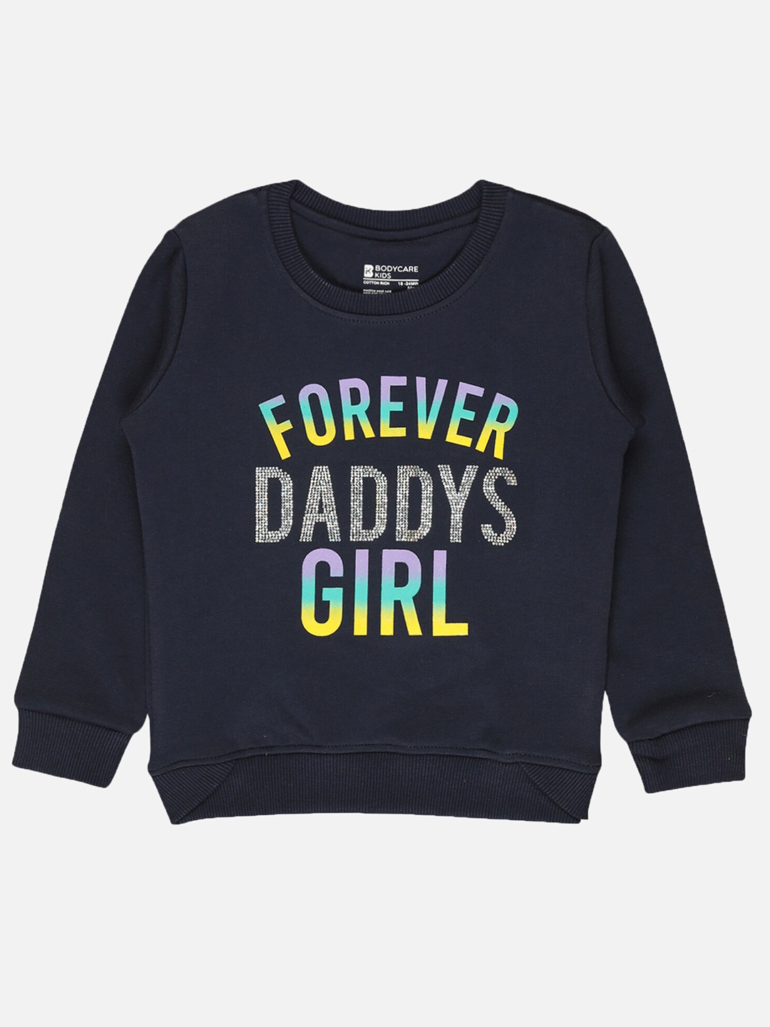 

Bodycare Kids Girls Typography Printed Fleece Pullover, Navy blue