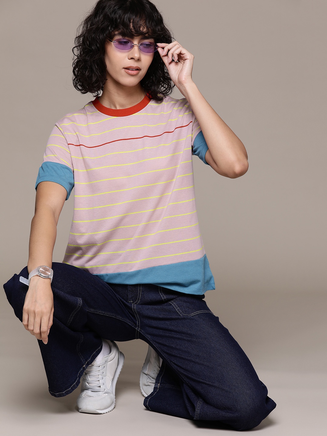 

The Roadster Lifestyle Co. Striped Relaxed Fit T-shirt, Pink
