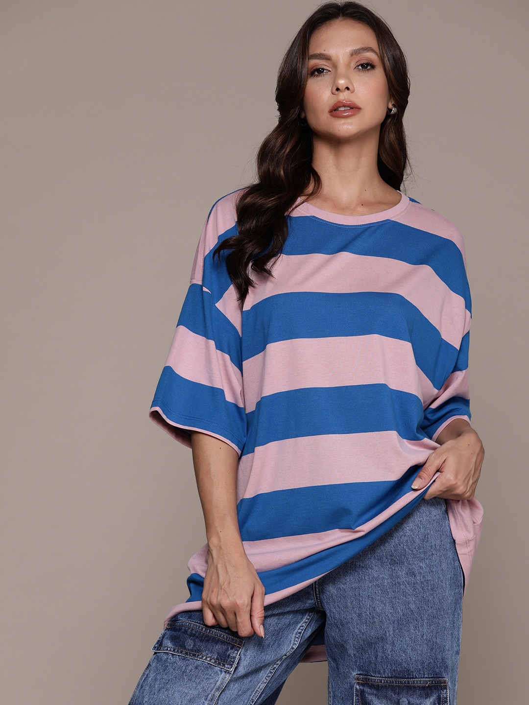 

The Roadster Lifestyle Co. Striped Longline Oversized T-shirt, Blue