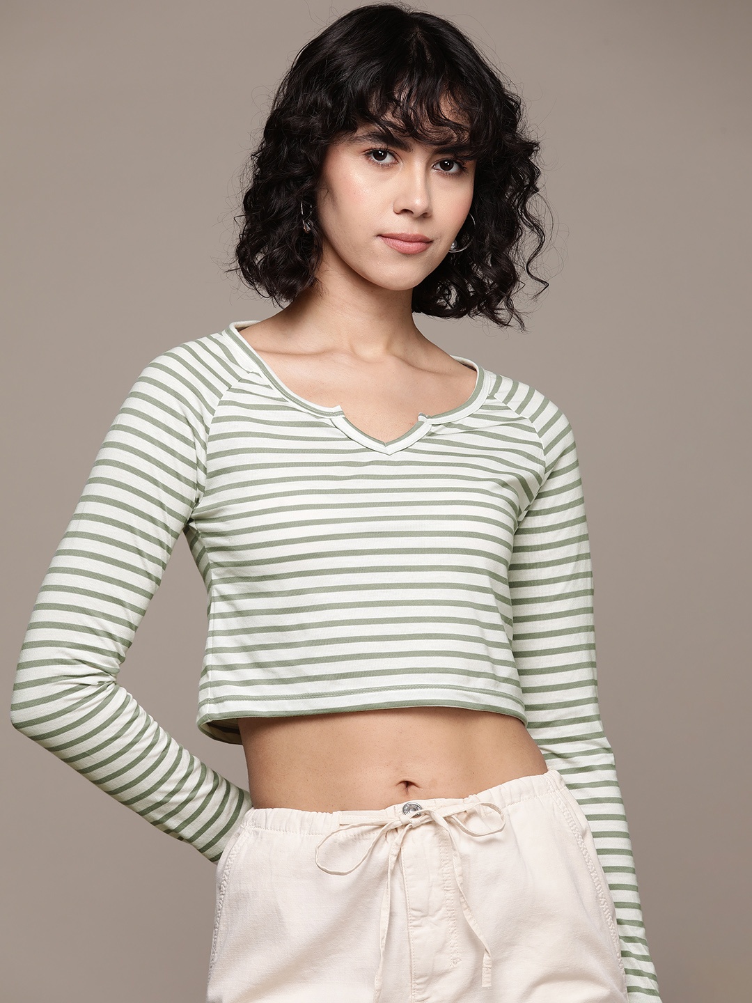 

The Roadster Lifestyle Co. Striped Crop Top, White