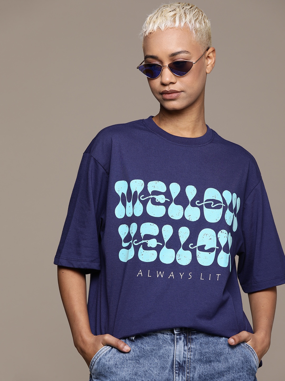 

The Roadster Lifestyle Co. Printed Oversized T-shirt, Navy blue