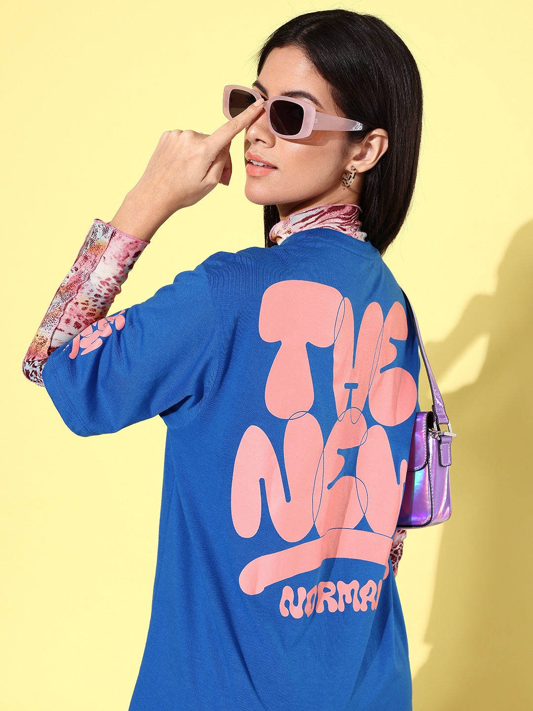

The Roadster Life Co. Printed Drop-Shoulder Sleeves Oversized T-shirt, Blue